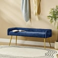 thumbnail image 2 of 55" Upholstered Ottoman Bench with Arms Low Back,End of Bed Entryway Bedroom Golden Tapered Leg Navy, 2 of 8