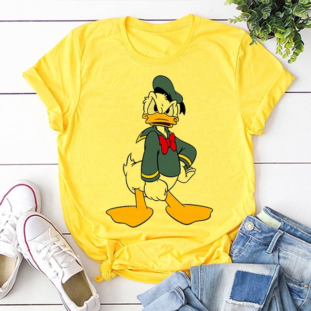 Disney lindo Mickey Mouse Pato Donald princesa señoras pantalón corto Casual manga niñas camiseta estampado de dibujos animados camiseta cuello redondo pulóver