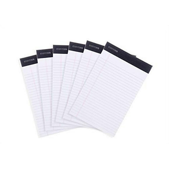 Mintra Office Legal Pads - ((BÁSICOS BLANCOS 6 uds, 5in x 8in, RAYADO ESTRECHO)) - 50 Hojas/Bloc, Microp., Cuaderno Esc., Esc., Univ., Ofic., Neg