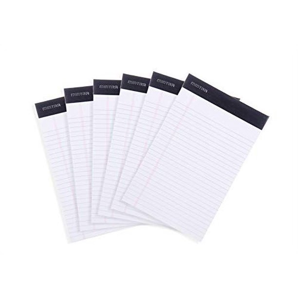 Mintra Office Legal Pads - ((BÁSICOS BLANCOS 6 uds, 5in x 8in, RAYADO ESTRECHO)) - 50 Hojas/Bloc, Microp., Cuaderno Esc., Esc., Univ., Ofic., Neg