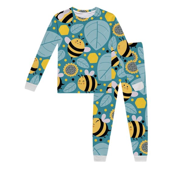 Tisuna Kids Fall Pajamas Set For Girls Trendy Long Sleeve Crew Neck Cartoon Bee Print Tops And Pants Sleepwear Children'S 2 Pieces Daily Wear Matching Set Size 2-3 Years