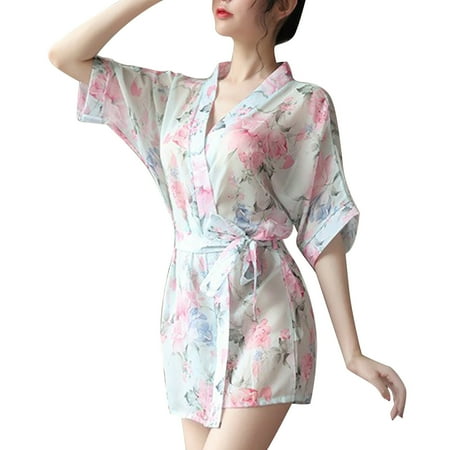

Tosmy Womens Nightgown Women Lingerie Robe Lace Kimono Bathrobes Nightgowns Mini V Neck Nighty Sleepwear Nightdress For Women
