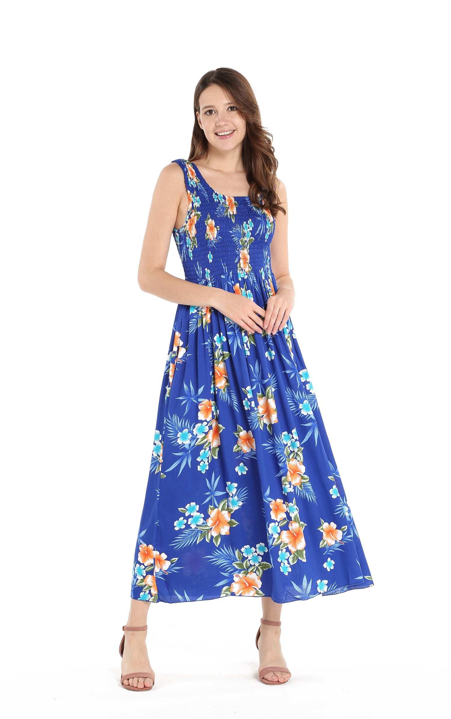 Women's Hawaiian Maxi Tank Elastic Luau Dress in Hibiscus - Walmart.com