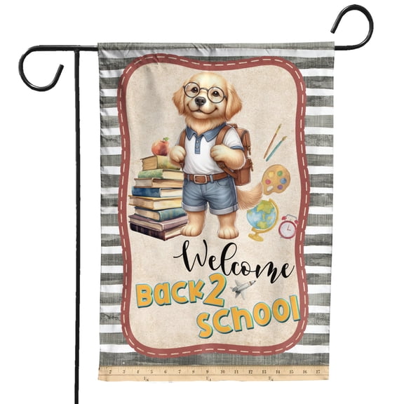 Welcome Golden Retriever Back to School Vintage Retro Garden Flag 12x18in Double Sided Goldens Dog Lover Gifts Idea Outdoor Decor - 02012