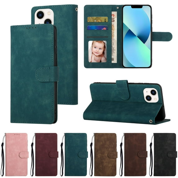 Allytech iPhone 14 Max Case with Card Holder & Wrist Strap, Premium PU Leather Magnetic Clasp Kickstand Wallet Flip TPU Simple Phone Protective Case Cover for iPhone 14 Max 2022 6.7", Blue