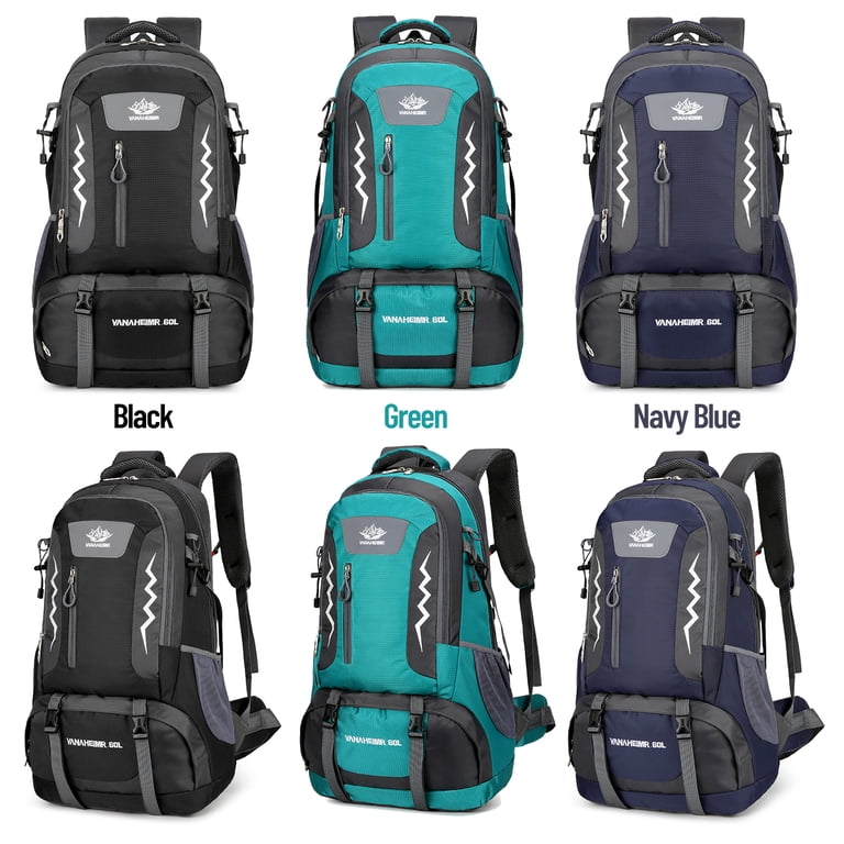 60L Camping Backpack with Reflective Strips & Whistle, Water-Resistant &  Durable Multi-Pocket Nylon Trekking Bag for Travel Outdoor (Black)