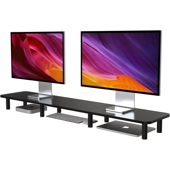 Dual monitor stand - Extra long and wide TV stand - Desktop riser - Office desk organization - Home office