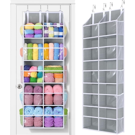 LazySpin Over The Door Organizer, 5-Tier Extra Large Behind Door Storage with 10 Big Front & 10 Mesh Pockets, 80lb Capacity, Hanging Storage Organizer with Clear Window Toys, Diapers, Light Gray