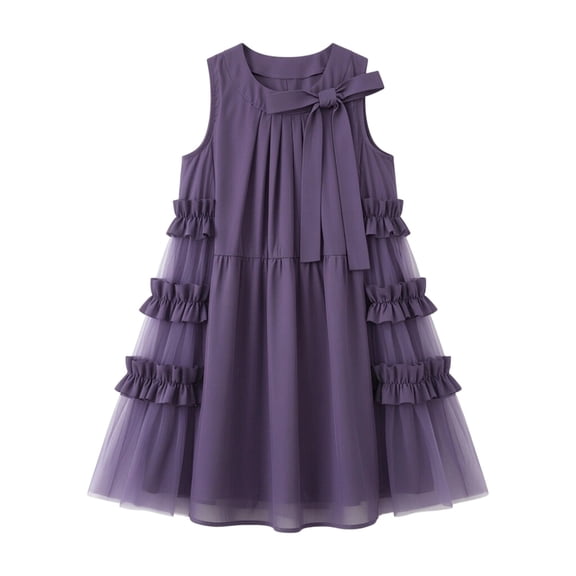 FYDUU Toddler Little Girls Dress Elegant Girls Tulle Dress Sleeveless A-Line Sundress Lightweight Casual Midi Dress Fashion Dresses 5-6 Years