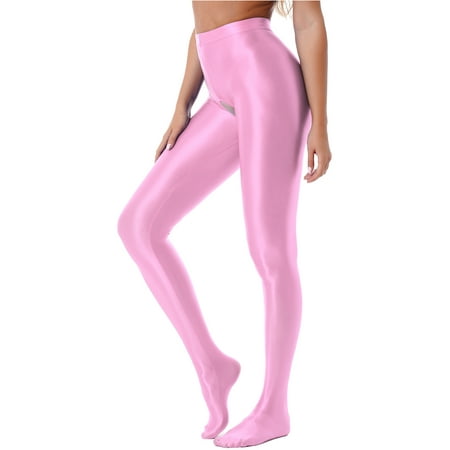 

MSemis Women Glossy Oil Shiny Opaque Pantyhose Shimmery Tights Skinny Leggings for Honeymoon Gift Pink L