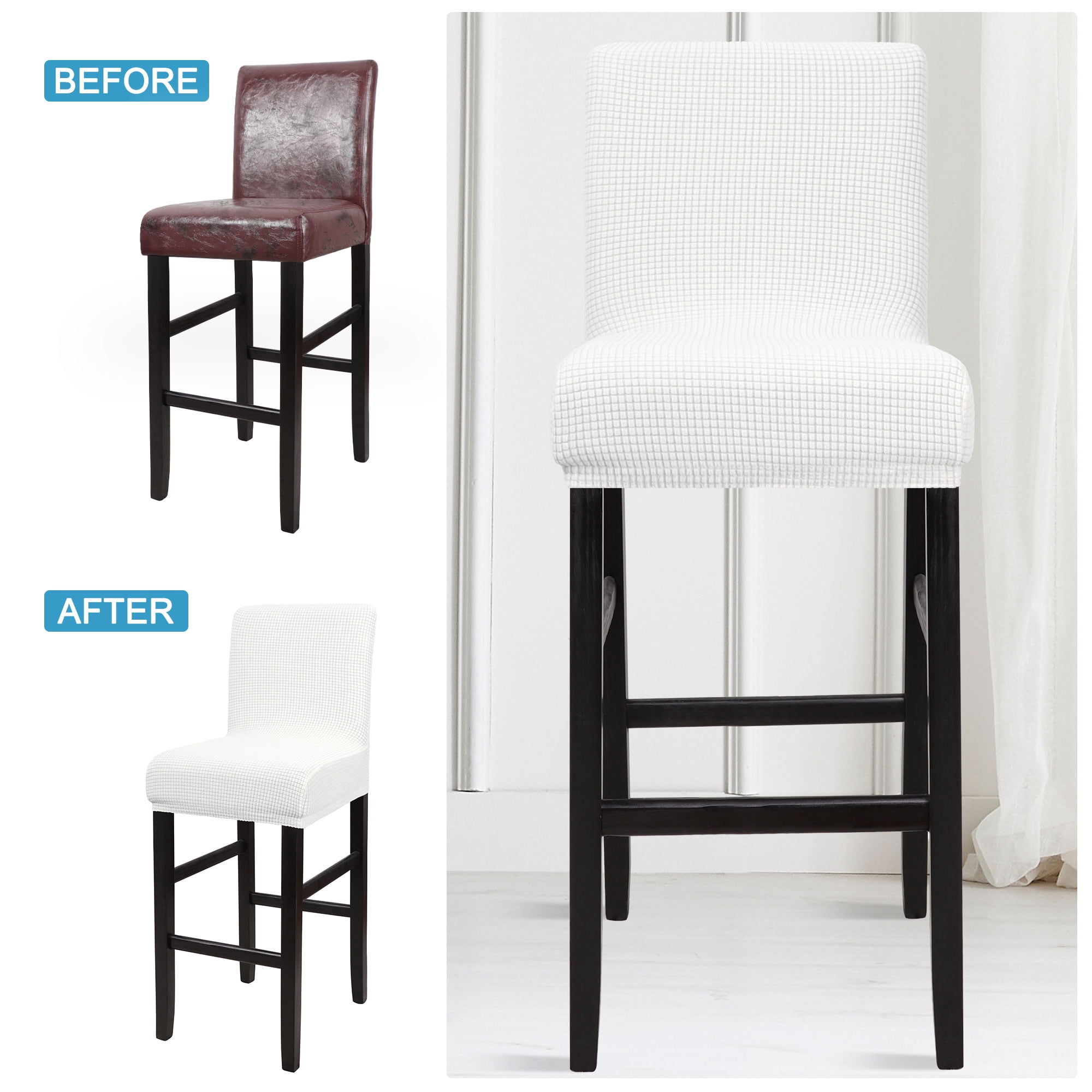 Unique Bargains Polyester Stretch Bar Stool Covers Elastic Band Mid Back Chair Slipcover Snow White 1 Pc