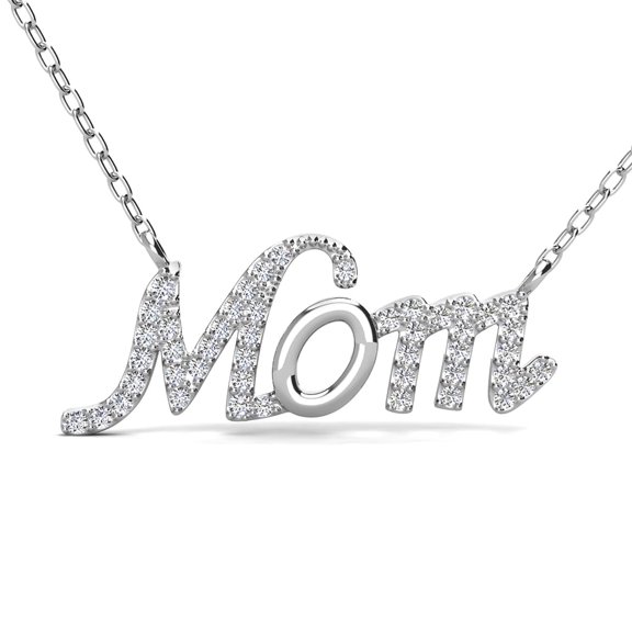 Cate & Chloe Riley 18k White Gold Plated Mom Necklace with Swarovski Crystals for Women