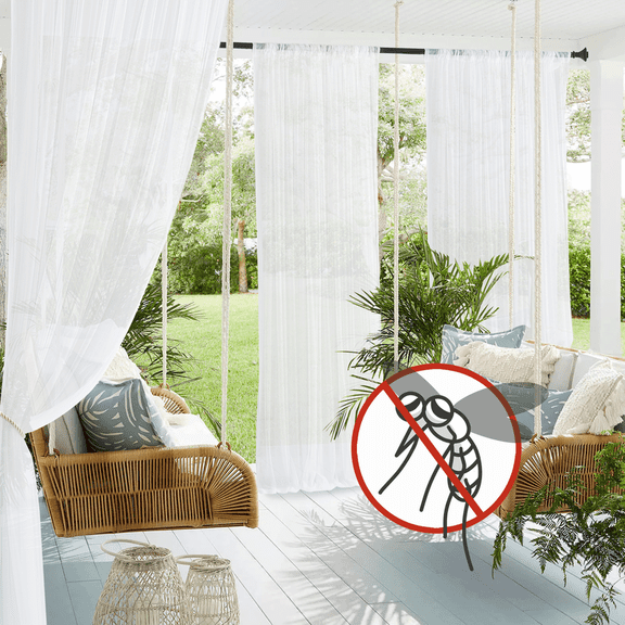 NICETOWN 2 Panels White Mosquito Net Outdoor Curtains for Patio, Waterproof Sheer Tulle Rod Pocket Mesh Shield Drapes, W118 x L98