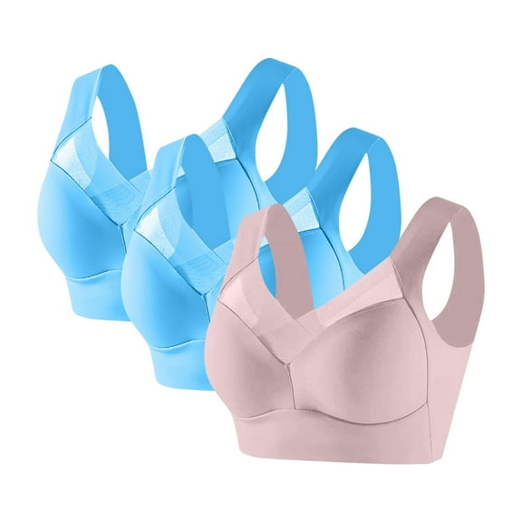 Sports Bras for Women Large Bust Plus Size 3Pc No Steel Ring Lactation Bra Back Adjustment Yoga Running Bra Pink L-7XL
