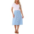 thumbnail image 2 of Faldas Midi INSPIRE CHIC para Mujeres, Casual, Cintura Alta Elástica, con Botones, Plisadas, Estilo A con Bolsillos, L Azul Claro, 2 of 5