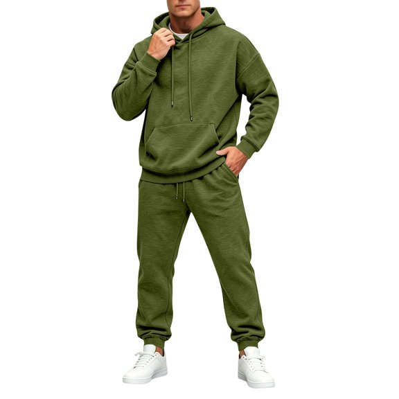 Delconic Mens 2 Piece Hoodie and Jogger Set Pullover Hooded Sweatshirt with Kangaroo Pocket Drawstring Pants Casual Tracksuit Army Green L