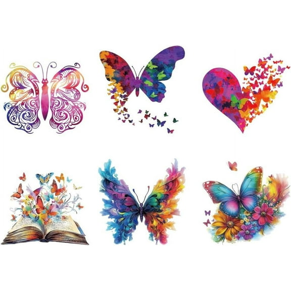 6Pcs 6 Styles Plastic Heat Transfer Film Logo Stickers Set for DIY T-Shirt Bags Hats Jackets Butterfly 188~230x223~230mm 1pc/style
