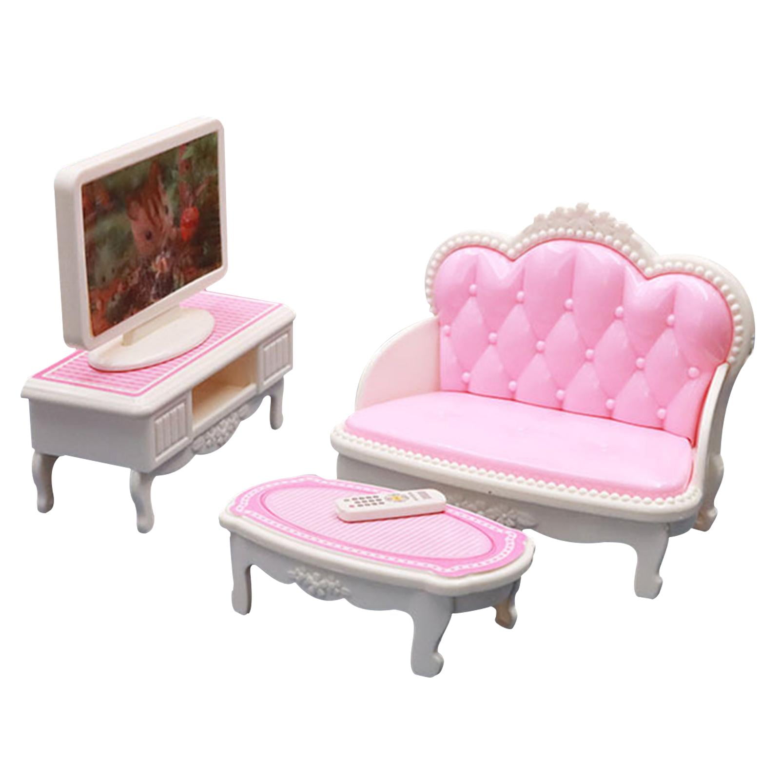 1/12 Miniature Dollhouse Living Room Furniture Kit TV Table Plant Rug Set 
