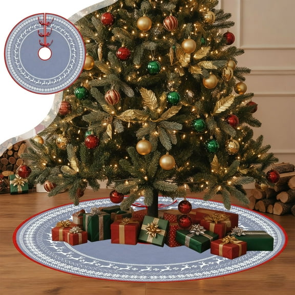 Christmas Tree Skirt 35X35" Exquisite Printed Christmas Tree Skirts Personalized Snowflake Christmas Tree Reindeer Skirts