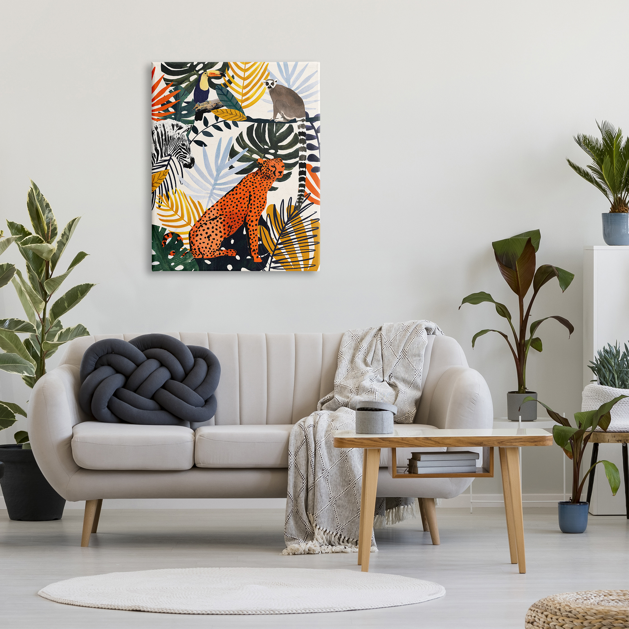 Stupell Industries Bold Jungle Animal Collage Vibrant Palm Leaf Shapes, 30 x 40, Design by Victoria Borges