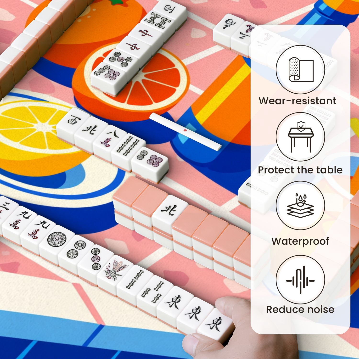 Mahjong Mat 31.5" x 31.5" Vibrant Citrus Fruits Refreshing Drink Poolside Anti-Slip and Noise Reduction Symmetry Design Mahjong Tiles Table Cover for Dominoes Poker Card Board and Tile Games