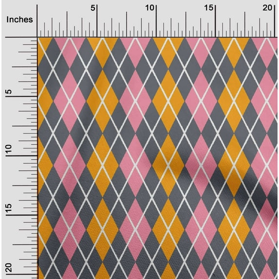 oneOone Cotton Silk Dark Yellow Fabric Argyle Check Quilting Supplies Print Sewing Fabric By The Yard 42 Inches Wide