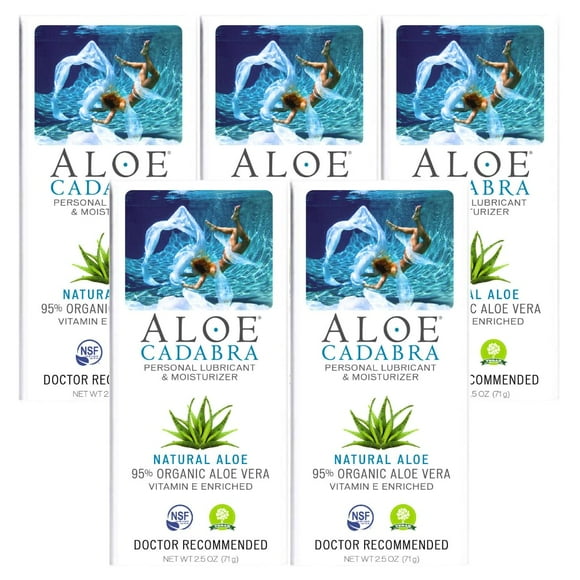 Aloe Cadabra Natural Water-Based Personal Lubricant, Organic Aloe Lube for Men, Women, and Couples, pH Balanced (Unscented 2.5 Ounces, 5 Pack)