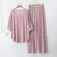 thumbnail image 4 of Conjunto de pijama de manga 3/4 para mujer: top con cuello en V y pantalones con cintura elástica, tejido de poliéster, ropa informal para estar por casa - Tallas L/XL, 4 of 8