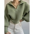 thumbnail image 4 of Women Long Sleeve Sweaters Oversized Stretch Fitted Pullover Sweater Ribbed Solid Color Knit Jumper Tops Green L, 4 of 8