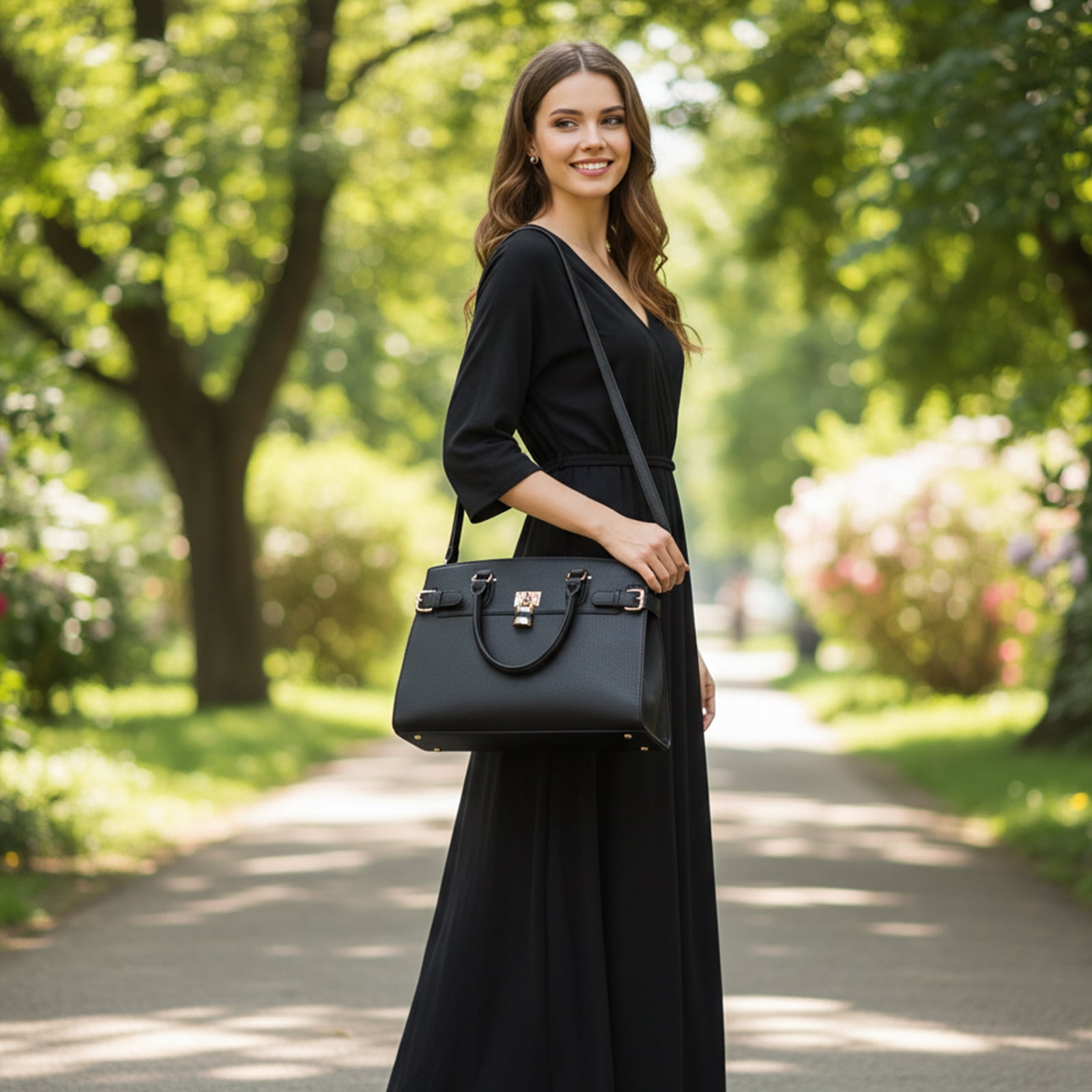 Female Satchel Handbags Shoulder Tote Top Handle Bags with Matching Wristlet Wallet