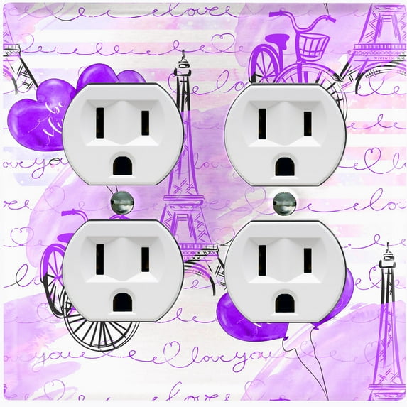 Metal Light Switch Plate Cover Romantic Paris Eiffel Tower Letter Bicycle Blue PRS013