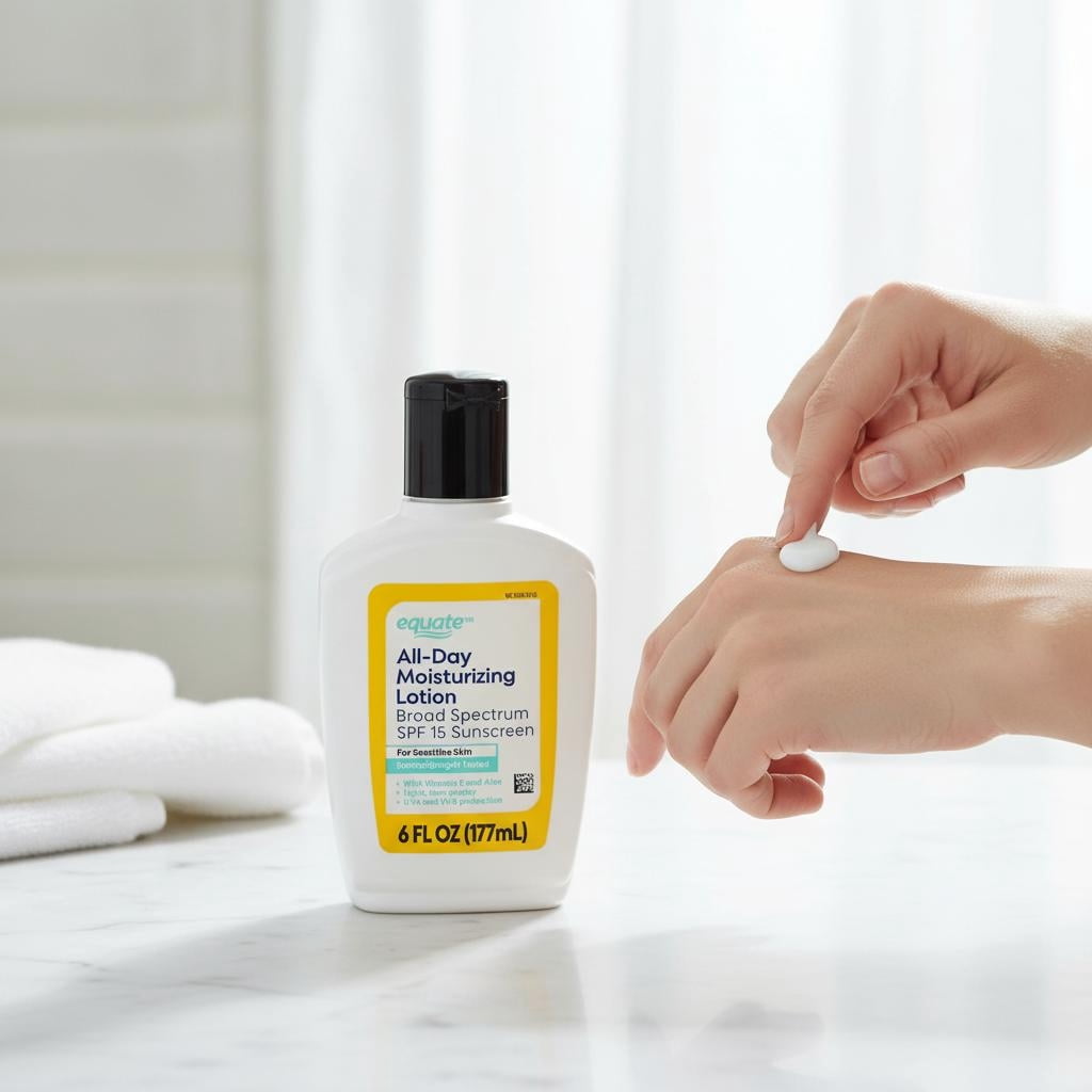 Equate All-Day Moisturizing Lotion for Sensitive Skin with Broad Spectrum SPF 15 Sunscreen, 6 fl oz