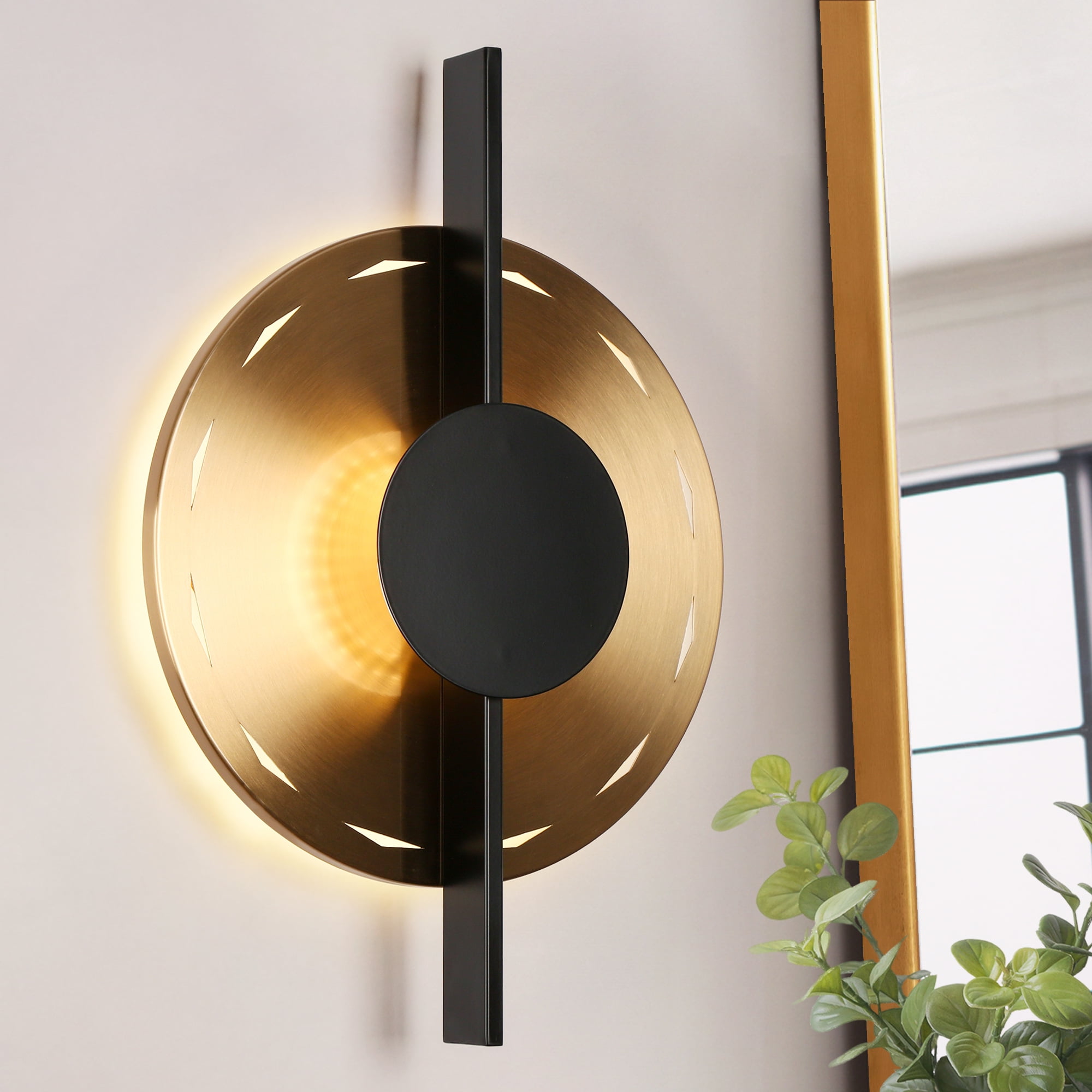 LNC Callitropsis 1-Lights 12.6" Modern Unique Integrated LED Round Wall Lights,Gold with Textured Glass