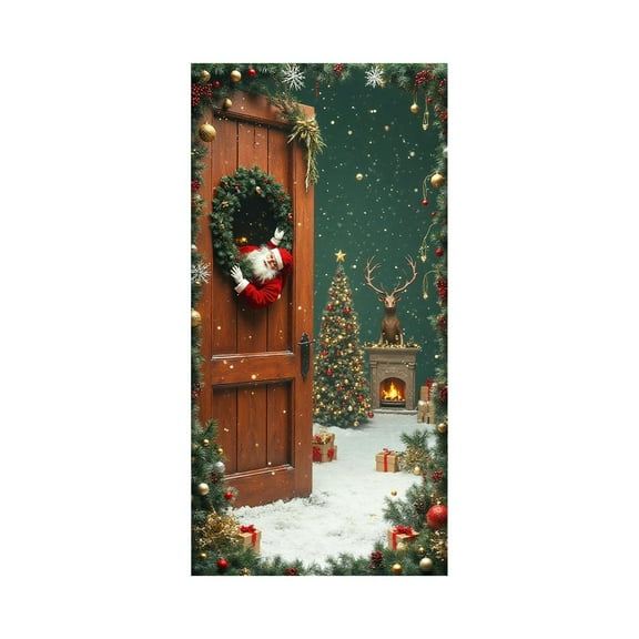 PuSpu Christmas Door Cover 35x72 Inch 1pc Multicolor Polyester Santa Claus Tapestry Holiday Wall Front Door Decoration Indoor Outdoor Party Festive Banner Durable Reusable