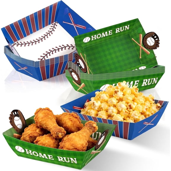 50 pack Baseball Paper Food Boat Trays, Disposable Serving Tray Food Boats for Nachos Hot Dogs Fries Taco Baseball Birthday Party Favors