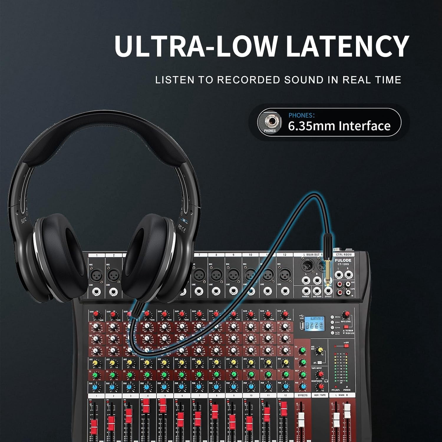 12 Channel Mixer Audio Console, Professional Music Mixer DJ Mixing Board with Reverb Bluetooth MP3 Player 48V Phantom Power Supply USB Recording for Studio Karaoke Live Performance
