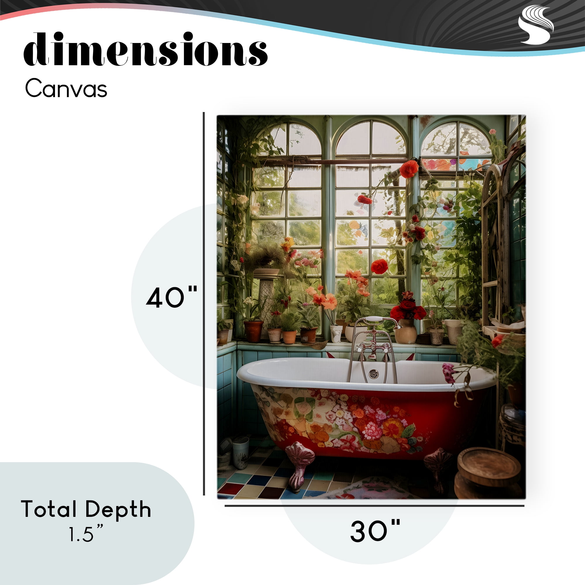 Floral Sunroom Tub Canvas Wall Art, design by Lettered and Lined