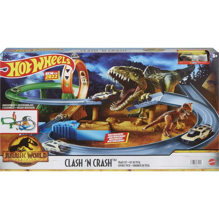 Hot Wheels Jurassic World Clash 'n Crash Track Set with Booster & 1 Toy Car  in 1:64 Scale 