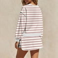 thumbnail image 5 of Bloomae 2 Piece Striped Sets for Women Casual Tracksuit Long Sleeve Crew Neck Pullover Sweatshirt Drawstring Elastic Waist Skirted Skorts Matching Set Lounge Wear Sweat Suit Khaki XL, 5 of 7