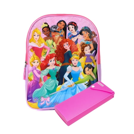 Disney Princesses Backpack 15" Mulan Ariel Belle & Pencil Case Set
