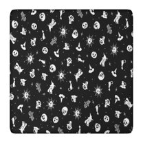 Black Halloween Cat Skull Pattern Square Fitted Tablecloth with Elastic Edge,Square Table Cover,Washable Elastic Table Cover for Home Kitchen Party Decor 36"x36"