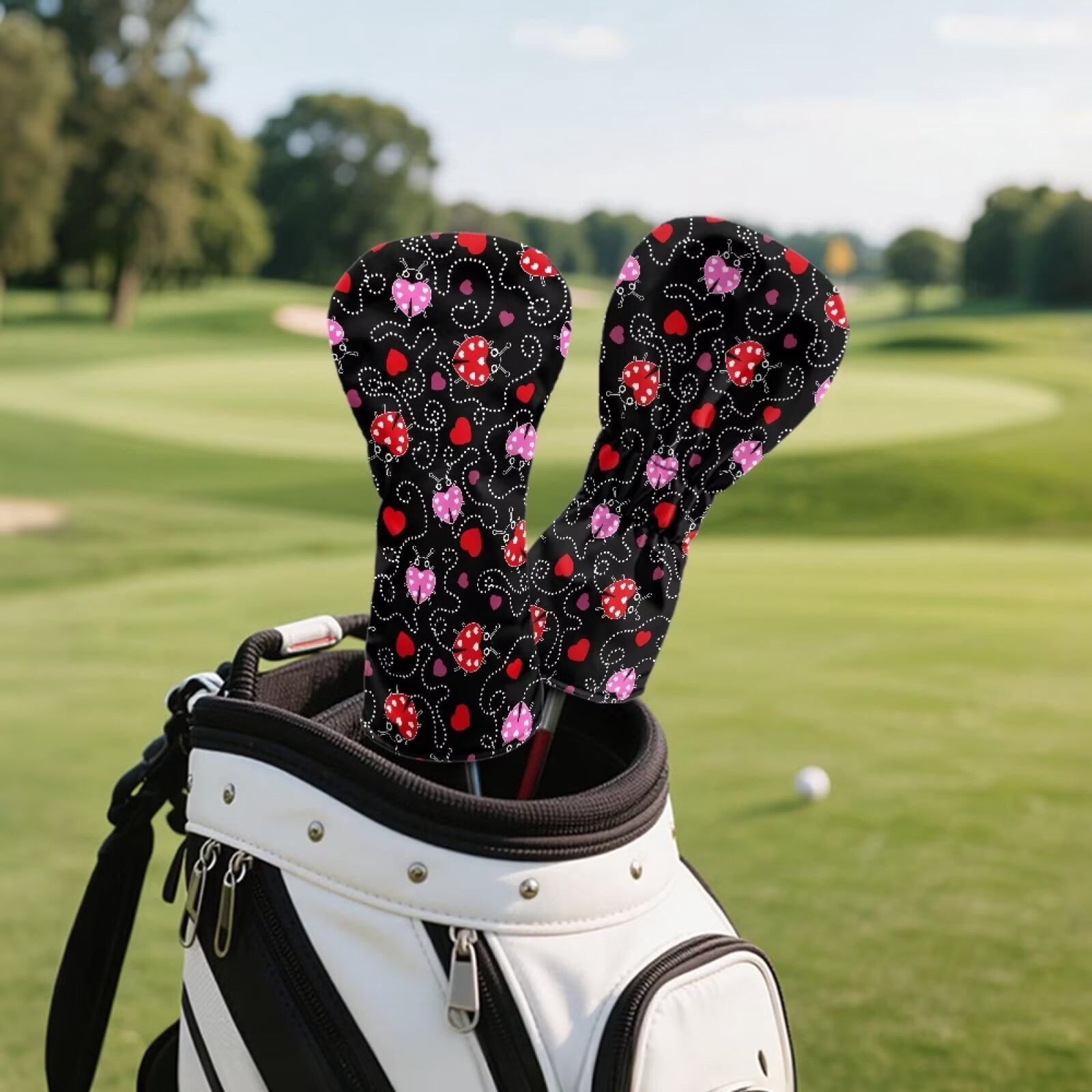 Uorisanigo Golf Club Head Covers, Driver, Fairway #3#5, Hybrid Headgear, Premium PU Leather Cute Ladybug Golf Club Covers, 3 PCS Headcovers Set Accessories Protection