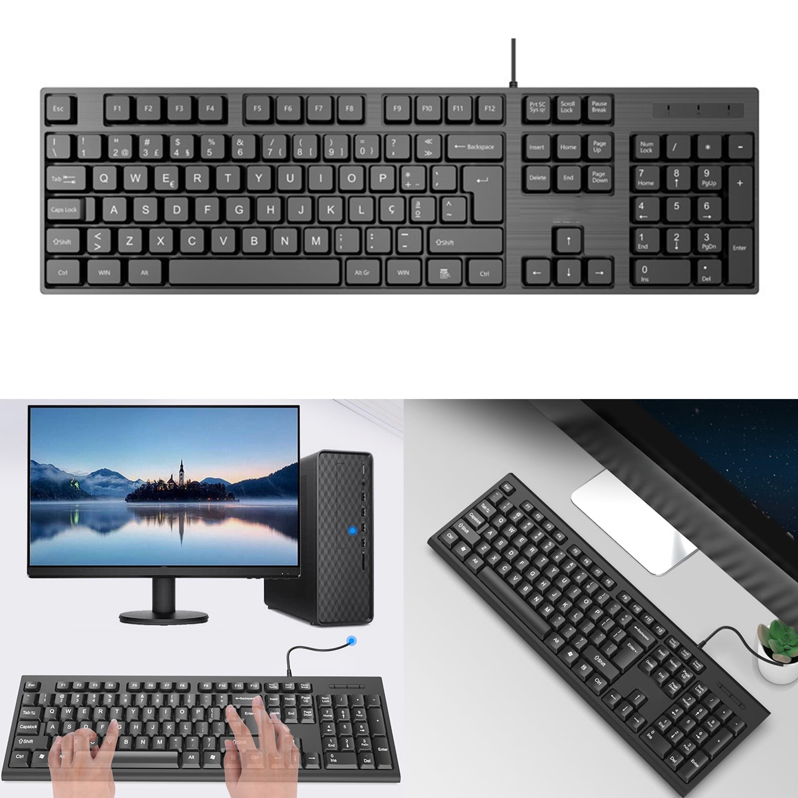 Gaming Keyboard Full Size Chocolate Keycap Quiet Computer Keyboard 104 Keys Corded Keyboards for PC Desktop Office