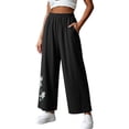 thumbnail image 3 of VBVC Women's Floral Embroidered Wide Leg Pants, High Waist Palazzo Trousers For Women, Ladies' Summer Breathable Pants with Pockets,Black,M-4XL, 3 of 7