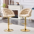 thumbnail image 2 of Set of 2 Beige Puffy Bubble Chair Ball Chain Chair Velvet Bar Stools with Gold Legs, Modern Tufted Adjustable Bar Chairs for Kitchen Island & Home Bar, 2 of 9