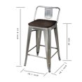 thumbnail image 2 of Leejay Gunmetal 24 inch Low Back Counter Height Metal Barstool with Dark Wood Seat, Set of 3, 2 of 4