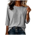 thumbnail image 4 of GERsome Women's Striped Shirts 3/4 Sleeve Crew Neck Comfy Cotton Linen Casual T-Shirts Loose Fit Black L, 4 of 6