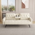thumbnail image 6 of Sofa Bed,Convertible Couch Sleeper Home Recliner with Nail Head Trim Armrest,3 Adjustable Positions & 2 Cup Holders,72" Velvet Reversible Loveseat Folding Daybed for Small Spaces,Beige, 6 of 7