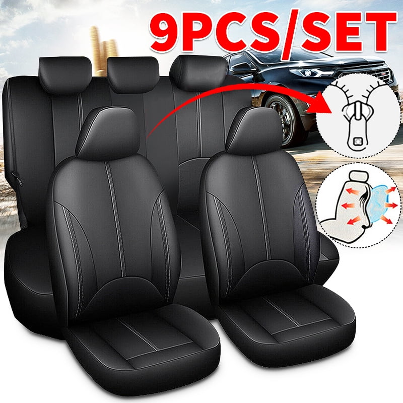9pcs Car Seat Covers PU Leather Front Rear Cushion Universal Protector Full Set