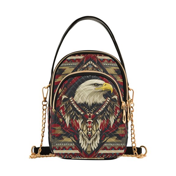 FORMRS Crossbody Bag for Women Quilted Travel Shoulder Cell Phone Purse with Chain Strap Handbag, Red Abstract Eagle